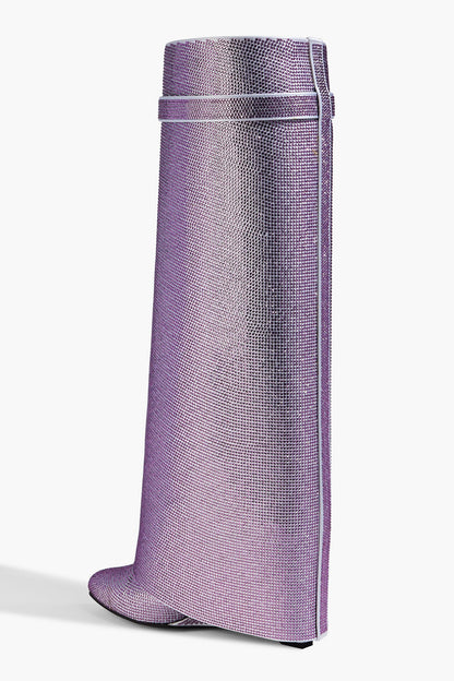 Givenchy Shark Lock Crystal-Embellished Satin Knee Boots Lavender Women's