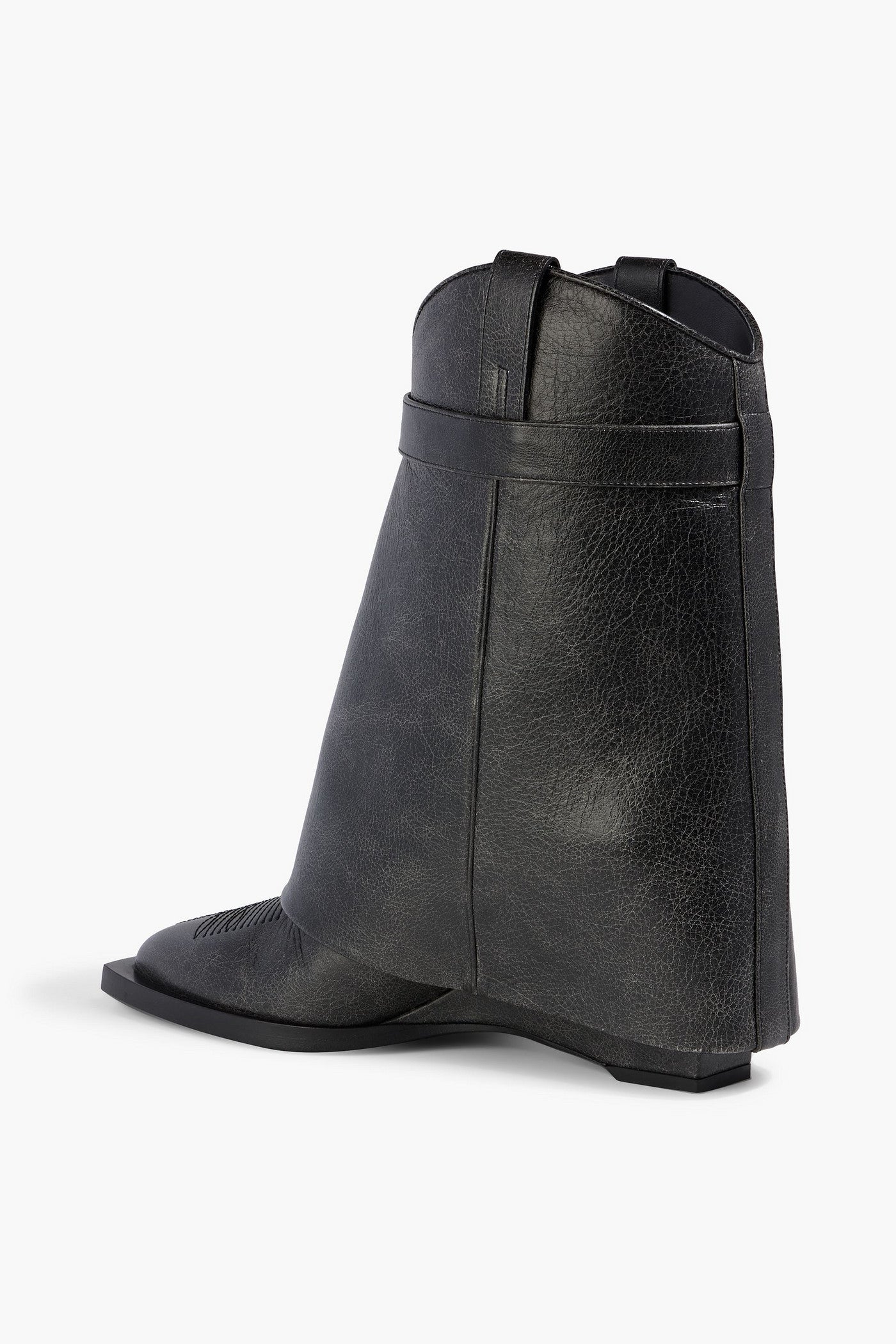 Givenchy Shark Lock Embellished Pebbled-Leather Cowboy Boots Black Women's