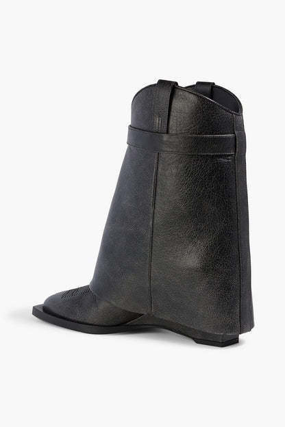 Givenchy Shark Lock Embellished Pebbled-Leather Cowboy Boots Black Women's