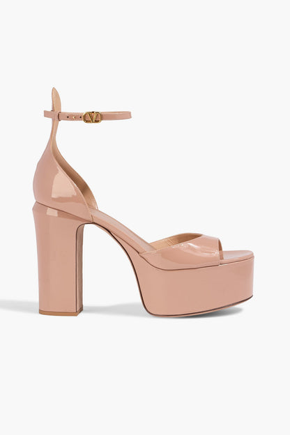 Valentino Garavani Tan-Go Patent-Leather Platform Sandals Neutral Women's
