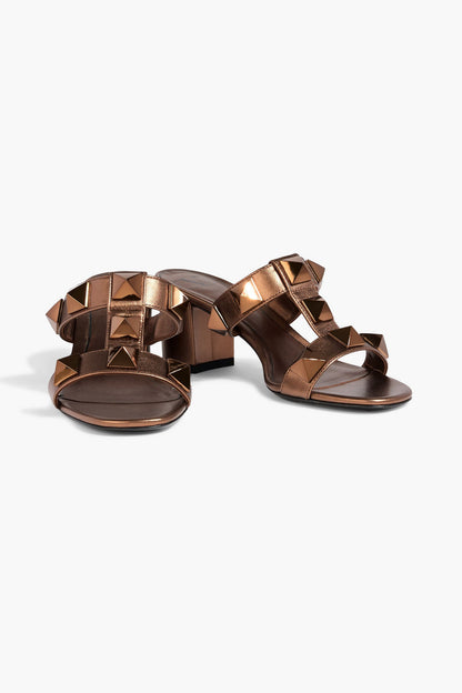 Valentino Garavani Roman Stud Metallic Leather Sandals Bronze Women's