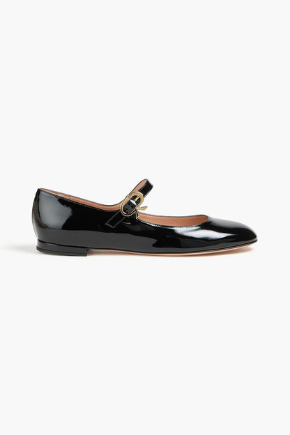 Gianvito Rossi Mary Ribbon Patent-Leather Flats Black Women's