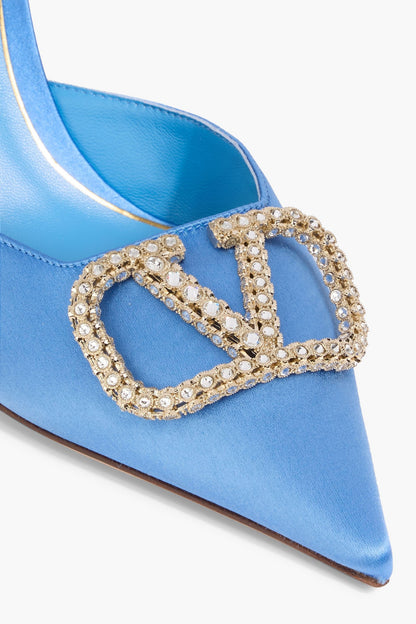 Valentino Garavani Vlogo Satin Mules Light Blue Women's