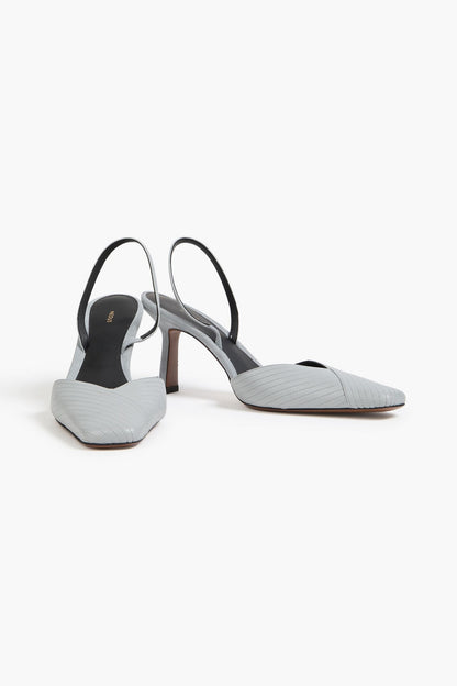 Neous Dilmun Suede-Trimmed Leather Slingback Pumps Gray Women's