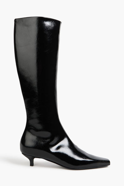 Toteme Glossed-Leather Knee Boots Black Women's