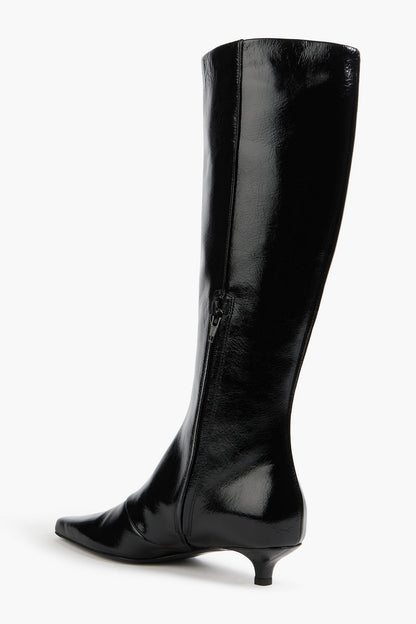 Toteme Glossed-Leather Knee Boots Black Women's