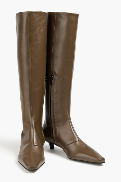 Toteme Leather Knee Boots Taupe Women's