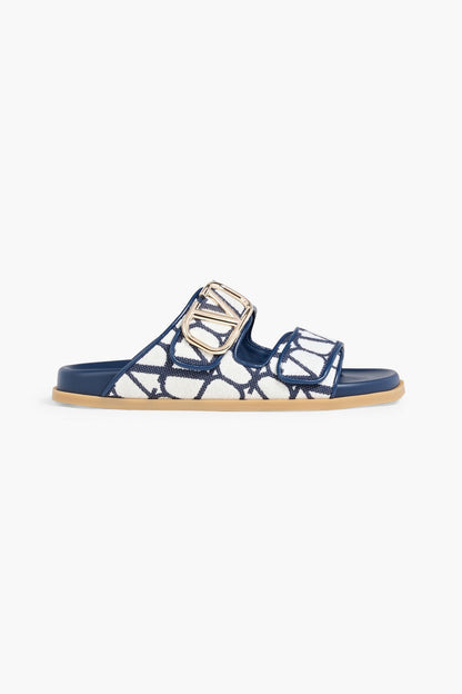 Valentino Garavani Vlogo Jacquard Slides Navy Women's