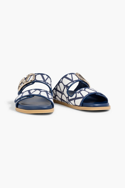Valentino Garavani Vlogo Jacquard Slides Navy Women's