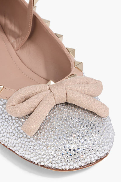 Valentino Garavani Rockstud Embellished Leather Mary Jane Flats Silver Women's