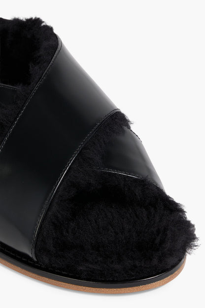 Gabriela Hearst Ellington Plush-Lined Glossed-Leather Slides Black Women's