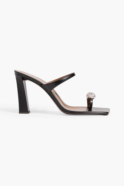 Giuseppe Zanotti Icon Ring 90 Crystal-Embellished Leather Mules Black Women's