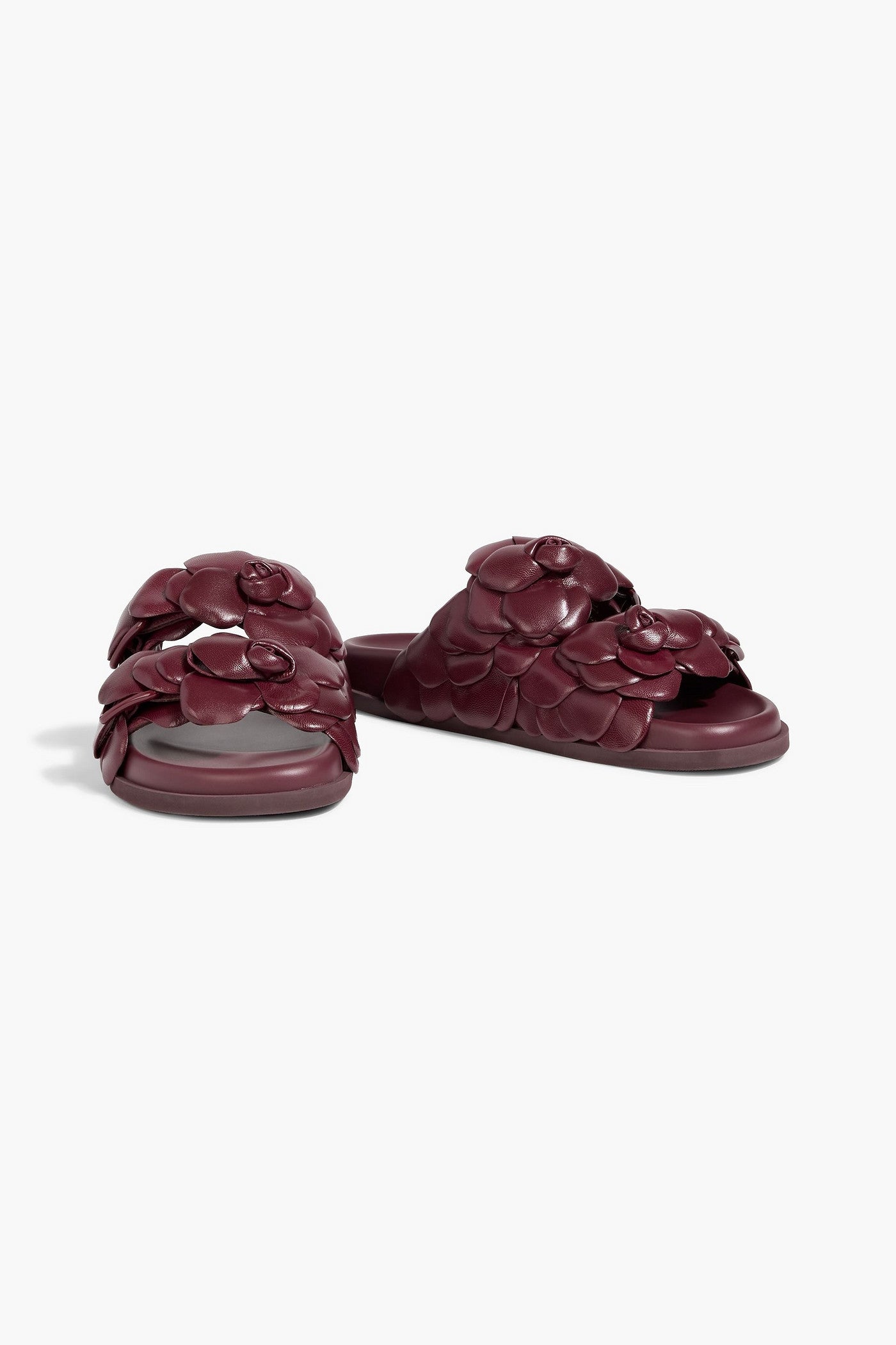 Valentino Garavani Atelier 03 Rose Edition Leather Slides Burgundy Women's