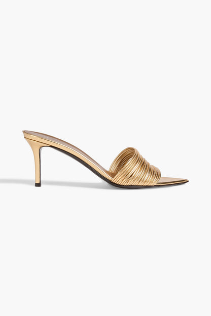 Giuseppe Zanotti Intriigo Clio 70 Metallic Leather Mules Gold Women's