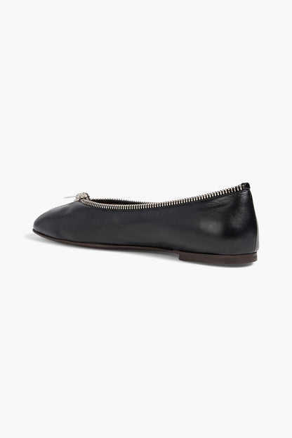 Giuseppe Zanotti Amanda Zip-Detailed Leather Ballet Flats Black Women's