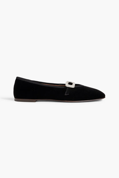 Giuseppe Zanotti Georgia Buckle Velvet Mary Jane Flats Black Women's