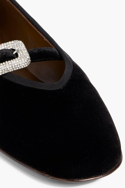 Giuseppe Zanotti Georgia Buckle Velvet Mary Jane Flats Black Women's