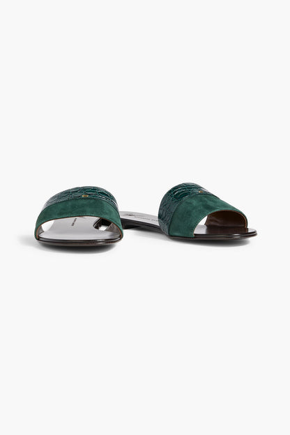 Giuseppe Zanotti Roose Croc-Effect Leather And Suede Slides Emerald Women's
