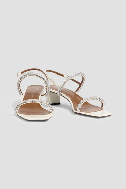 Giuseppe Zanotti Valentine Crystal 45 Embellished Leather Slingback Sandals Off-White Women's