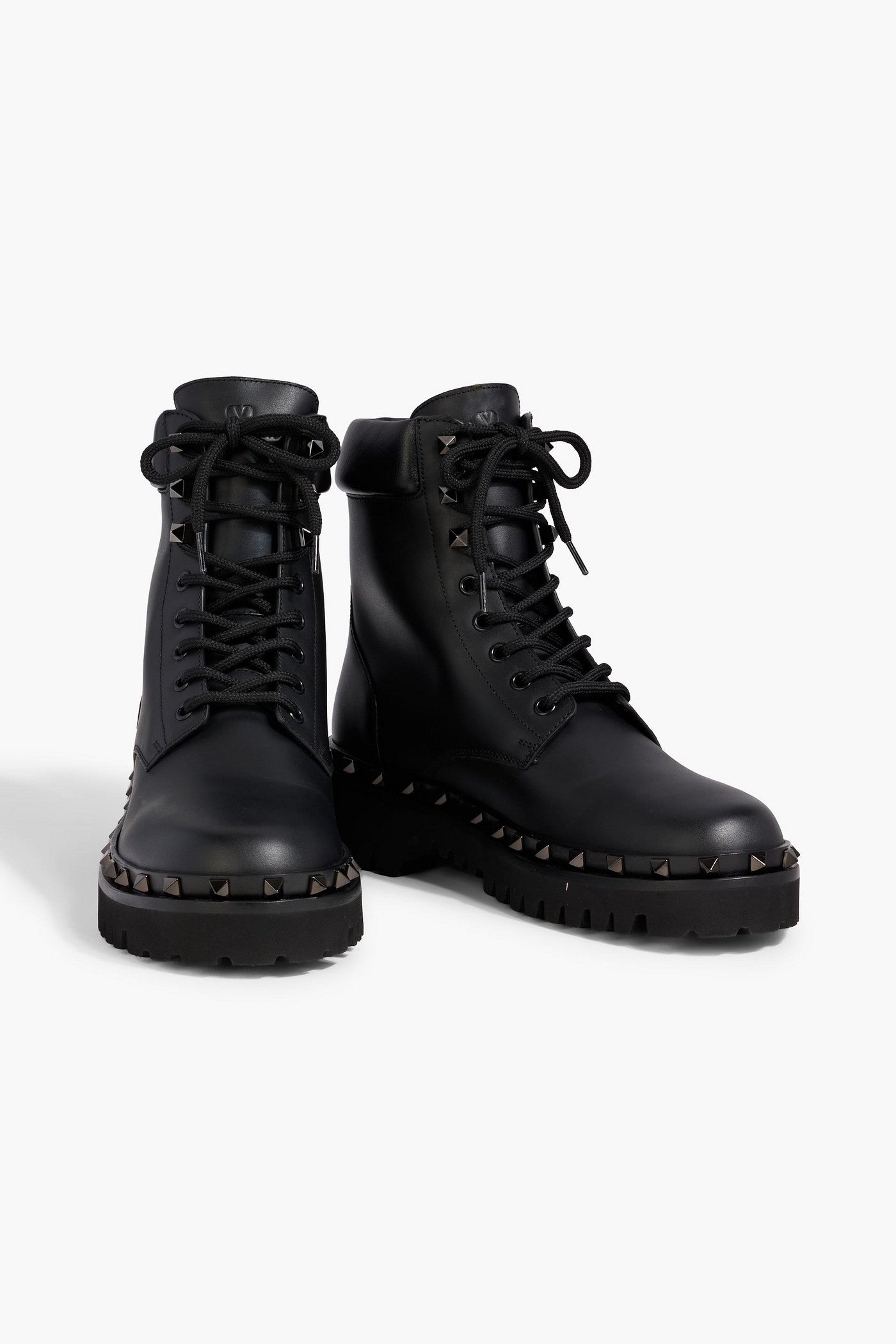 Valentino Garavani Rockstud M-Way Leather Combat Boots Black Women's