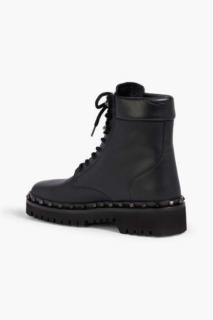 Valentino Garavani Rockstud M-Way Leather Combat Boots Black Women's