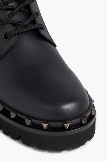 Valentino Garavani Rockstud M-Way Leather Combat Boots Black Women's