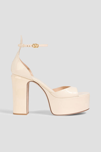 Valentino Garavani Tan-Go Patent-Leather Platform Sandals Ecru Women's