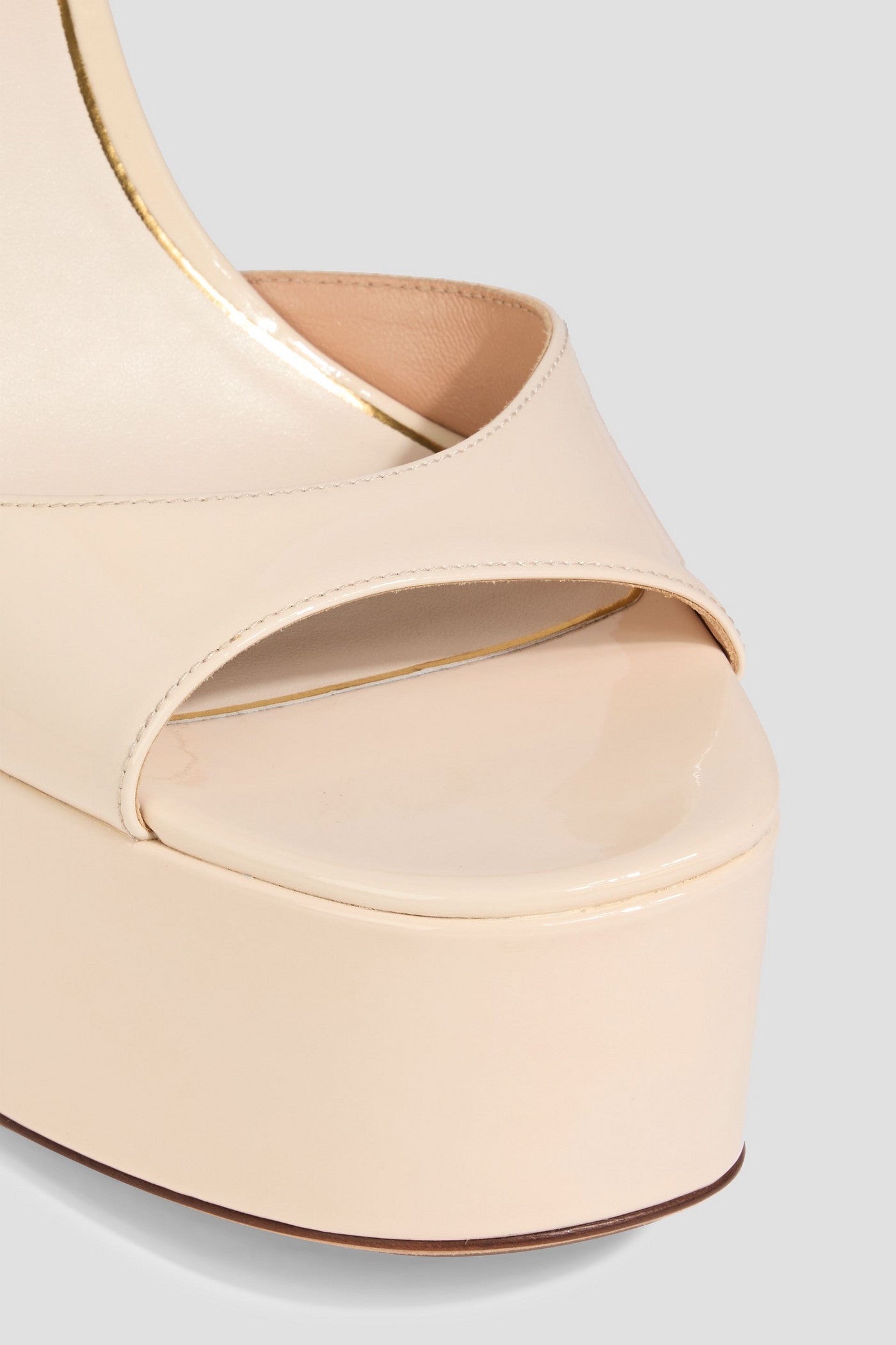Valentino Garavani Tan-Go Patent-Leather Platform Sandals Ecru Women's