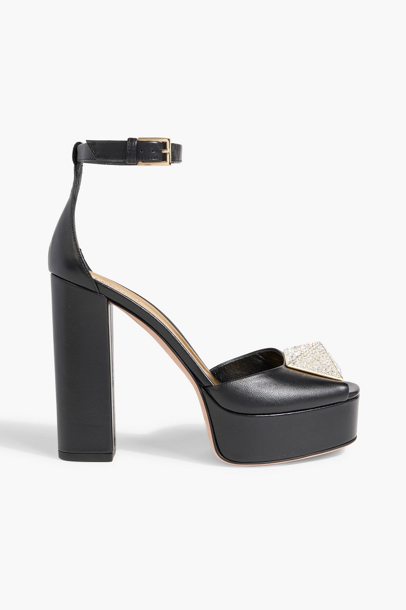 Valentino Garavani One Stud Crystal-Embellished Leather Platform Sandals Black Women's