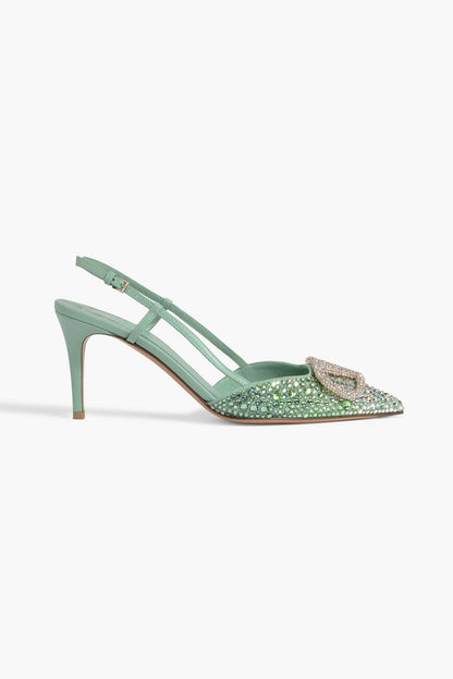 Valentino Garavani Vlogo Crystal-Embellished Leather And Suede Slingback Pumps Mint Women's