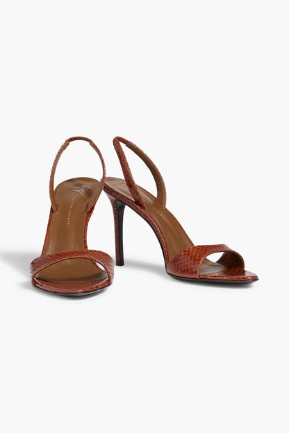 Giuseppe Zanotti Lilibeth 90 Snake-Effect Leather Slingback Sandals Brown Women's