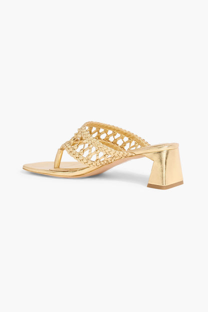 Simkhai Alia Metallic Woven Leather Mules Gold Women's