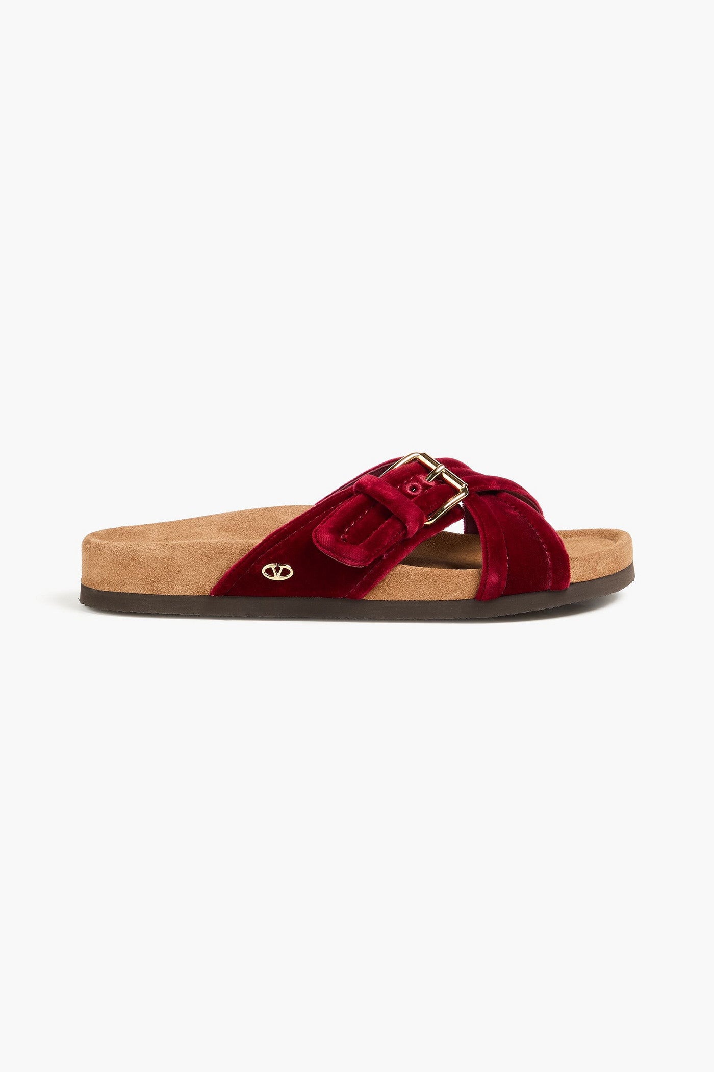 Valentino Garavani Fussfriend Buckled Velvet Slides Claret Women's