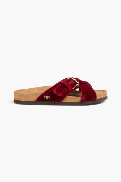 Valentino Garavani Fussfriend Buckled Velvet Slides Claret Women's