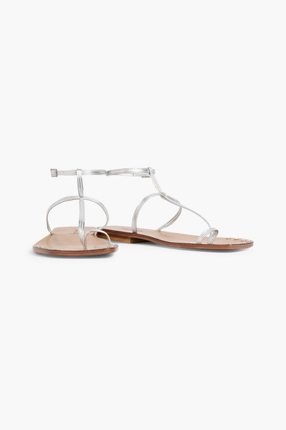 Johanna Ortiz Maze Trek Metallic Leather Sandals Silver Women's