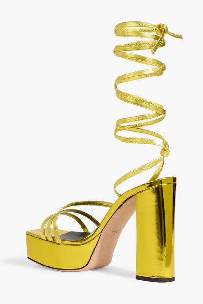 Giuseppe Zanotti Flavienne Mirrored-Leather Platform Sandals Yellow Women's