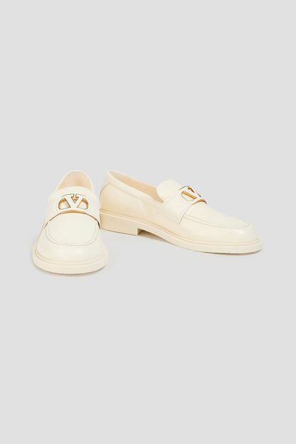 Valentino Garavani Vlogo Signature Leather Loafers Ivory Women's