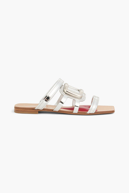 Roger Vivier Embellished Metallic Leather Sandals Silver Women's