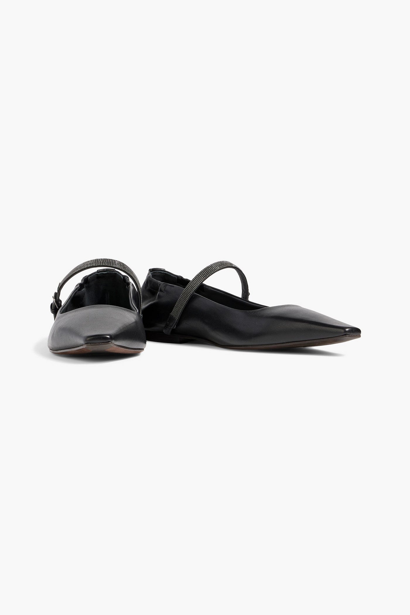 Brunello Cucinelli Bead-Embellished Leather Mary Jane Flats Black Women's