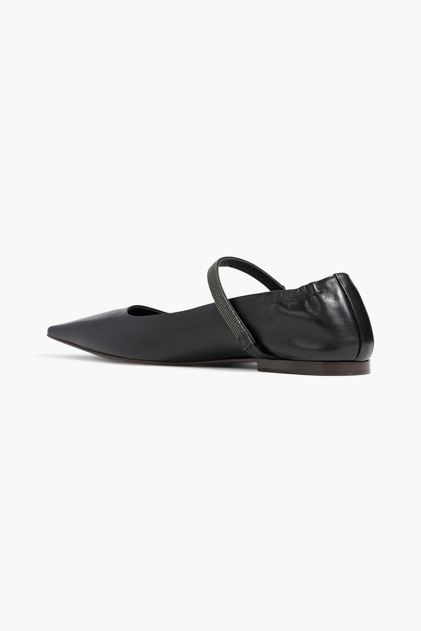 Brunello Cucinelli Bead-Embellished Leather Mary Jane Flats Black Women's