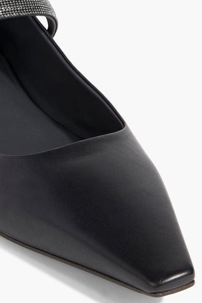 Brunello Cucinelli Bead-Embellished Leather Mary Jane Flats Black Women's