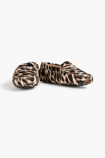 Tod's Gommino Leopard-Print Calf Hair Loafers Brown Women's