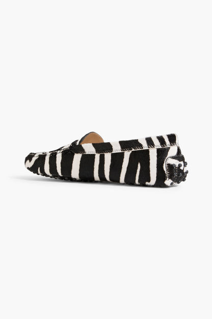 Tod's Gommino Zebra-Print Calf Hair Loafers Animal Print Women's