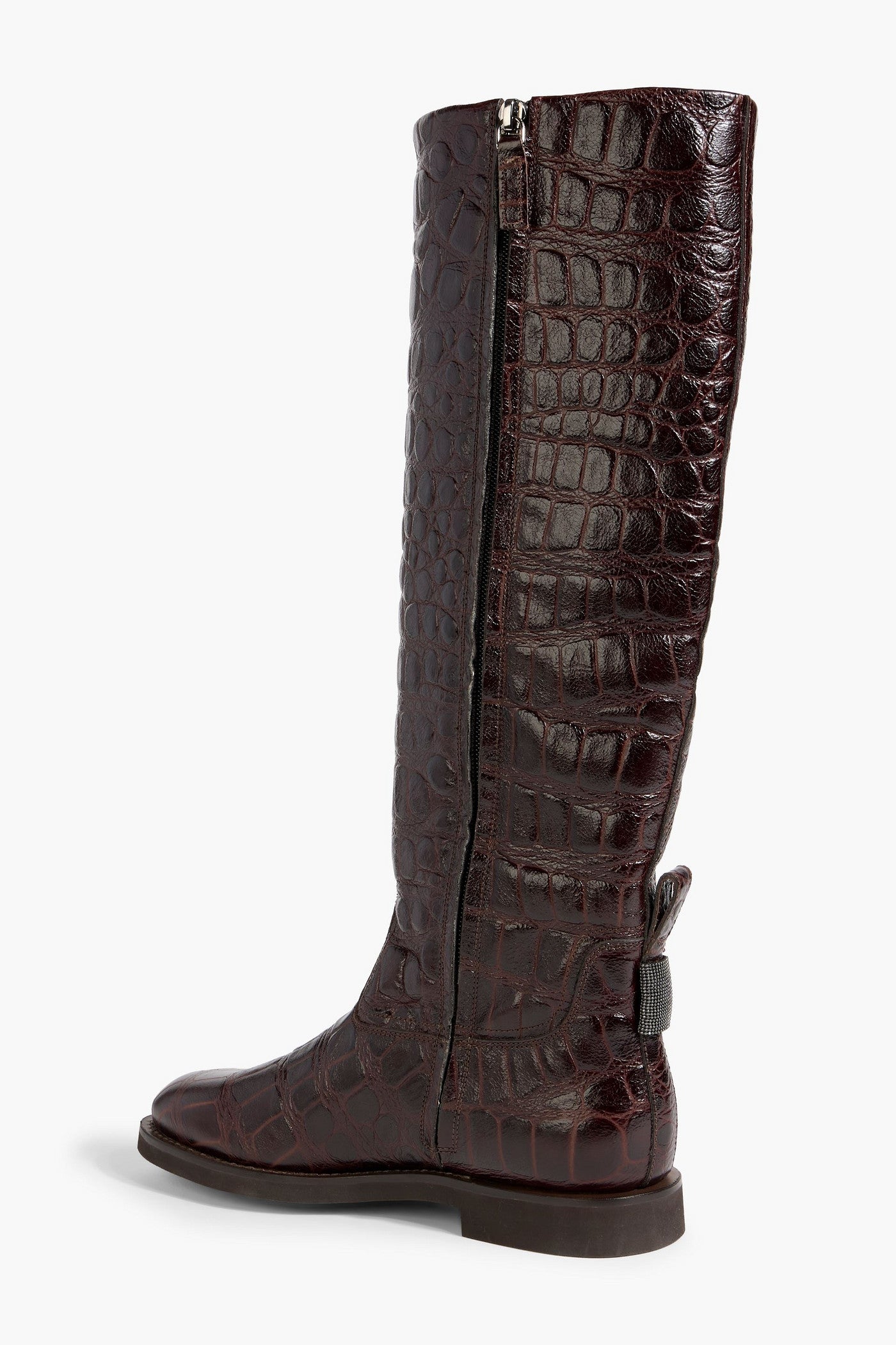 Brunello Cucinelli Croc-Effect Leather Knee Boots Merlot Women's