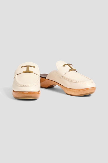 Tod's T Timeless Leather Clogs Ecru Women's