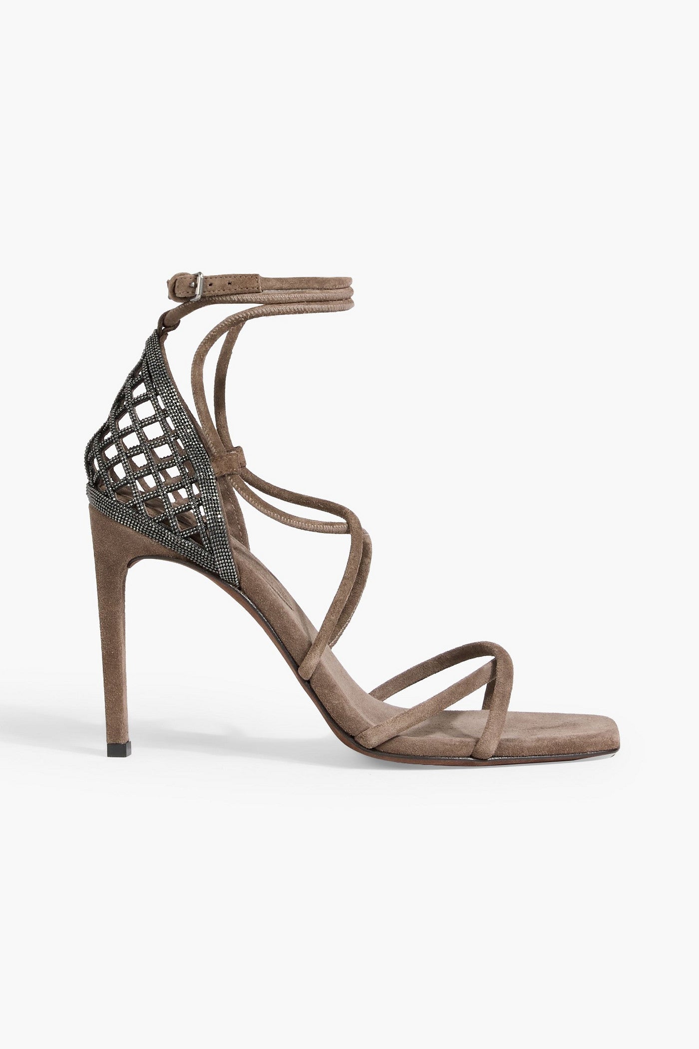 Brunello Cucinelli Bead-Embellished Suede Sandals Taupe Women's