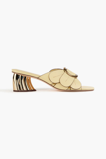 Farm Rio Embellished Leather Mules Pastel Yellow Women's