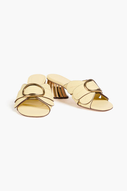 Farm Rio Embellished Leather Mules Pastel Yellow Women's