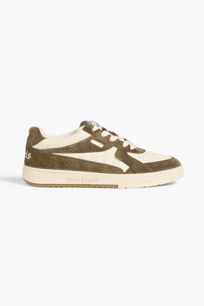 Palm Angels University Quilted Canvas And Suede Sneakers Army Green