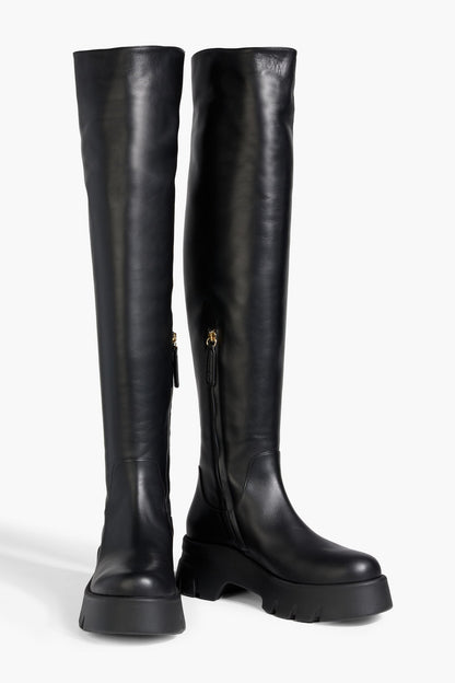 Gianvito Rossi Montey Leather Platform Over-The-Knee Boots Black Women's